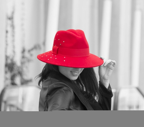 Exclusive wide brim red fedora felt hat