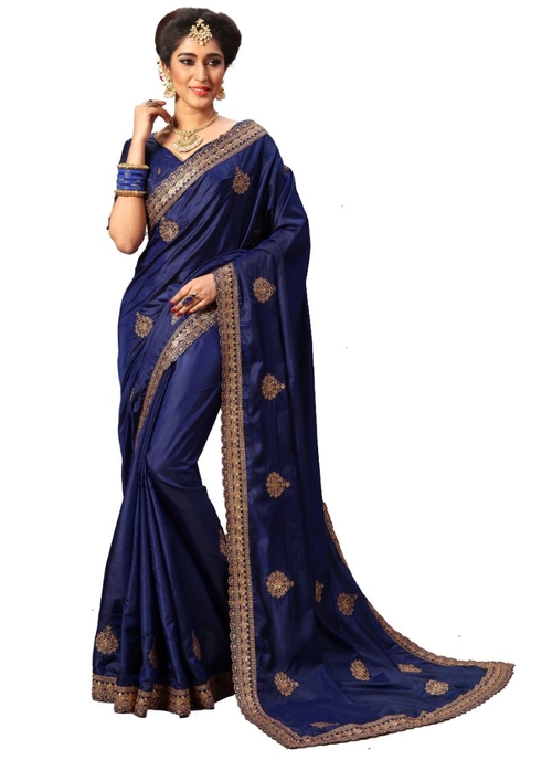 Navy Color Silk Saree with Blouse
