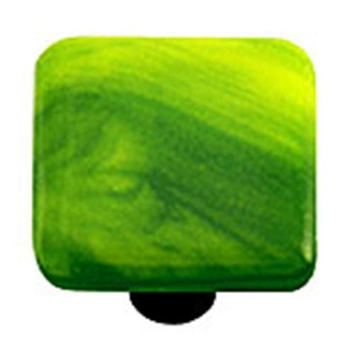 Hot Knobs HK2005-KB Swirl Yellow Green Square Glass Cabinet Knob - Bla