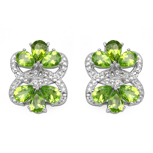 8.77 Carat Genuine Peridot & White Topaz .925 Sterling Silver Earrings
