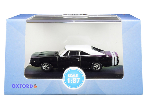 1968 Dodge Charger Black with White Top and White Stripes 1/87 (HO)