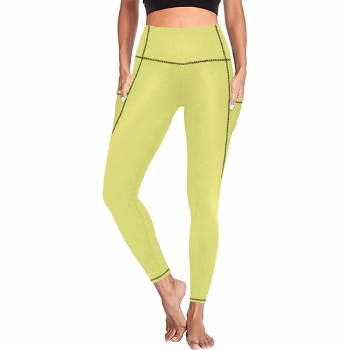 Womens Leggings with Pockets - Fitness Pants / Honeysuckle Yellow