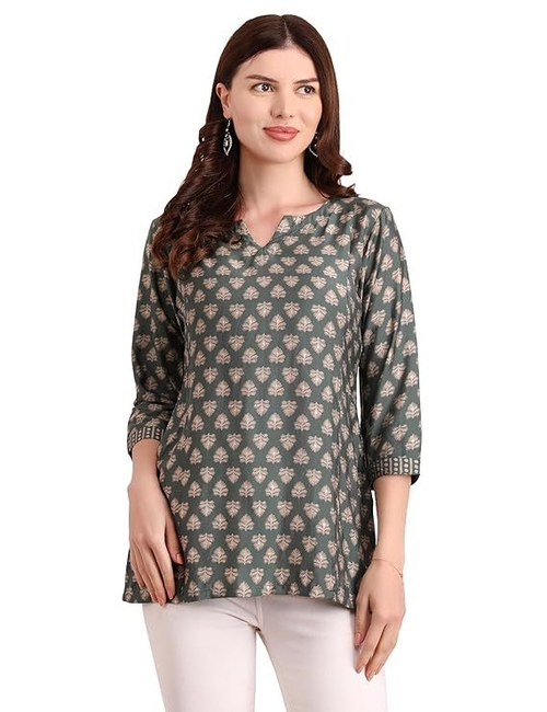 Printed 3/4 Sleeve Cotton Trendy Women Ethnic Long Top Tunic Casual