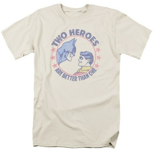 Trevco Dc-Two Heroes - Short Sleeve Adult 18-1 Tee - Cream- Small