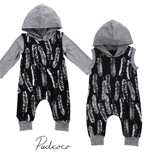 Black Cool Hoodie Feather Newborn Baby Boys