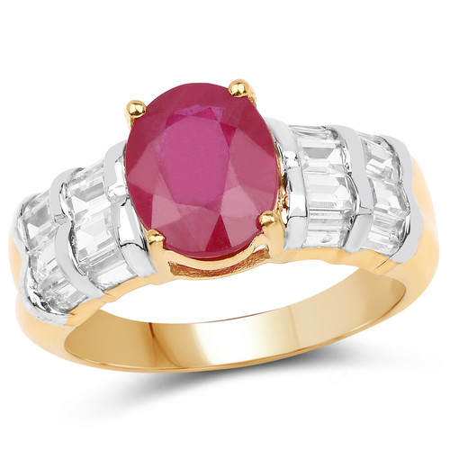 14K Yellow Gold Plated 4.72 Carat Glass Filled Ruby and White Topaz