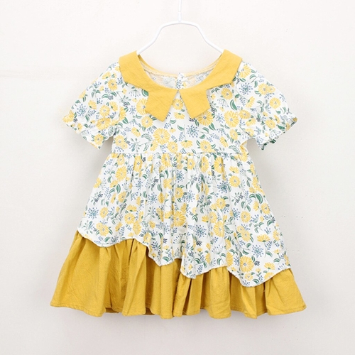 Cute Flower Print Girl Dress Summer Toddler Kids