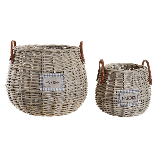 Basket set DKD Home Decor wicker PU (35 x 35 x 37 cm)