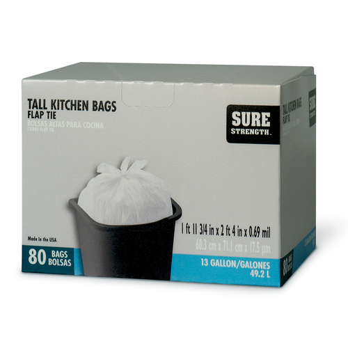 Sure Strength 6394258 13 gal Tall Kitchen Bags Flap Tie  