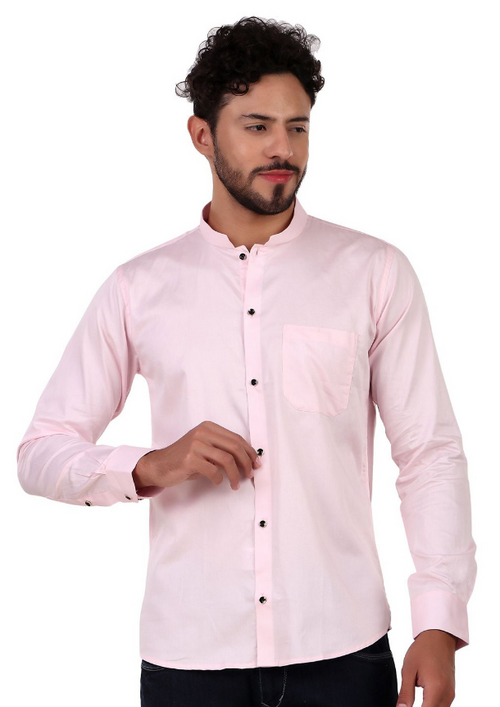 Men Classic Mandarin Collar Solid Cotton Slim Fit Casual Shirt (Color