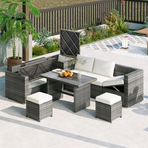 Outdoor 6-Piece All Weather PE Rattan Sofa Set, Garden Patio Wicker