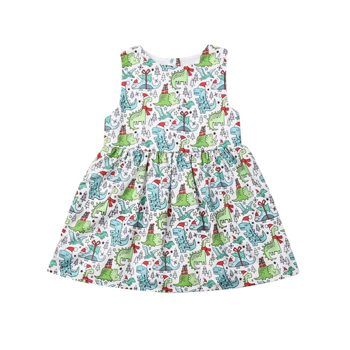 1 6Y Xmas Infant Baby Girls Dress Cartoon Print