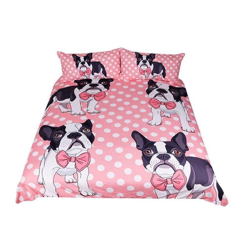 Bow Tie Bulldog Bedding Set Dot Pink Kids Cartoon