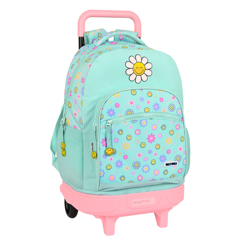 School Rucksack with Wheels Smiley Summer fun Turquoise 33 X 45 X 22