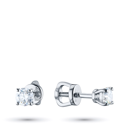 Sterling Silver Earring Studs with 2 Round-Cut Lab-Created Diamonds