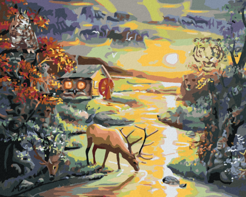 Zuty - Paint by Numbers - DEER IN THE RIVER, ILLUSION OF ANIMALS AND