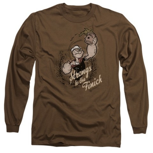 Trevco Popeye-Strong To Tha Finish Long Sleeve Adult 18-1 Tee- Coffee 