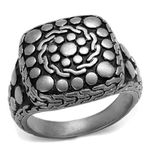 Men Antique Silver Stainless Steel Ring with Epoxy in Jet - Size 11