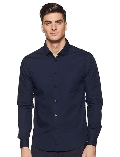 Men's Solid Slim Fit Cotton Casual Shirt SIZE-L COLOR-NAVY BLUE