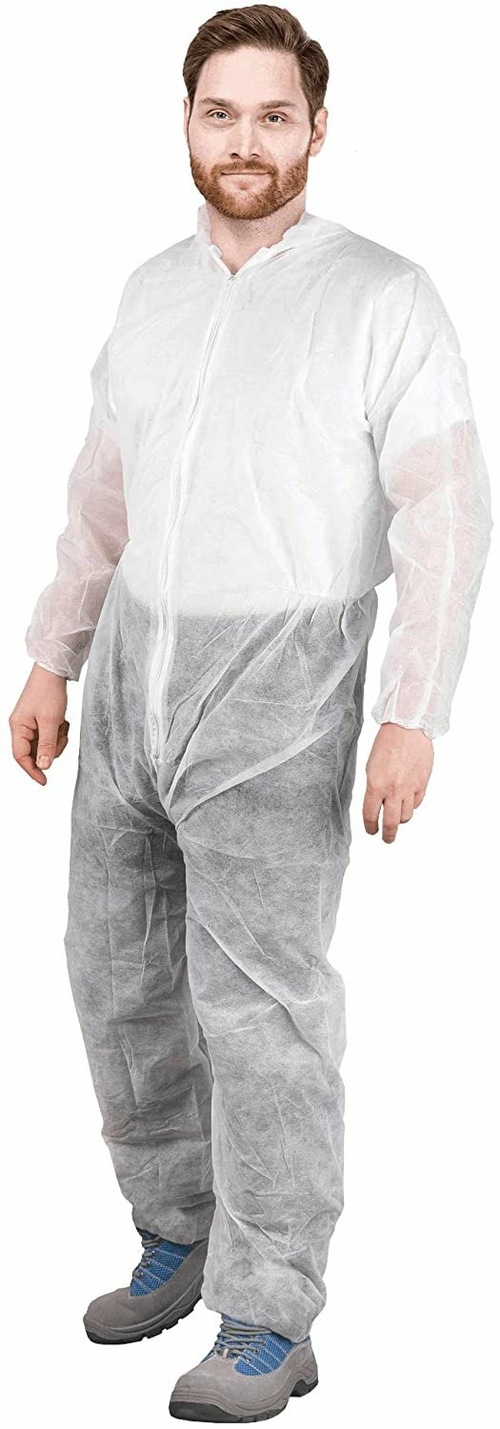 Disposable Coveralls. Pack of 25 White Hazmat Suits 3X-Large. 30 gsm