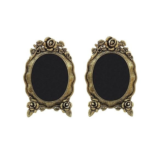Photo Frame Pair Antique Golden Oval Shaped With Floral Motif In Metal