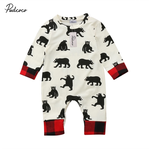 Newborn Kid Baby Boy Girl Bears Printing Romper