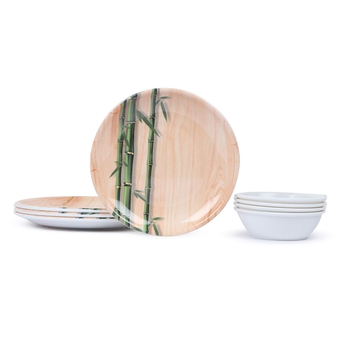 Bamboo Printed Full Size Dinner Plates & Serving Veg. Bowl