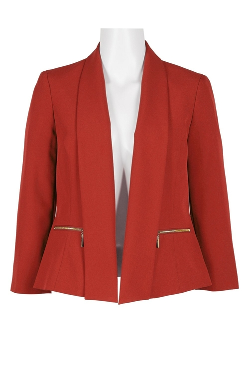 Evan Picone Lapel Collar Long Sleeve Solid Crepe Jacket