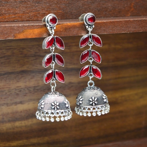Kundan German Silver Pearl Drop Boho Jhumki Earrings For Women & Girls