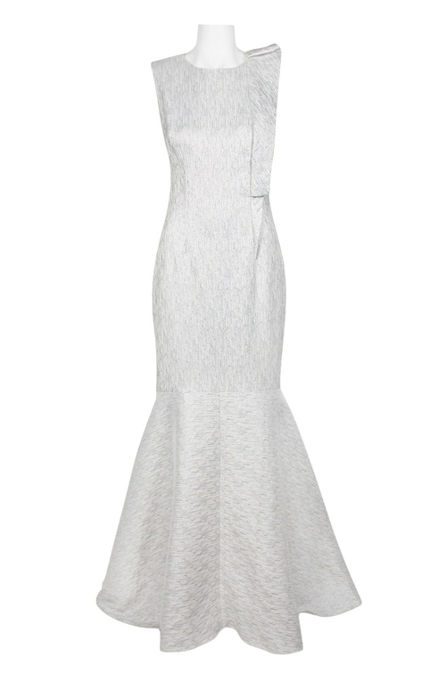 Nero Crew Neck Sleeveless Bodycon Zipper Back Trumpet Woven Brocade