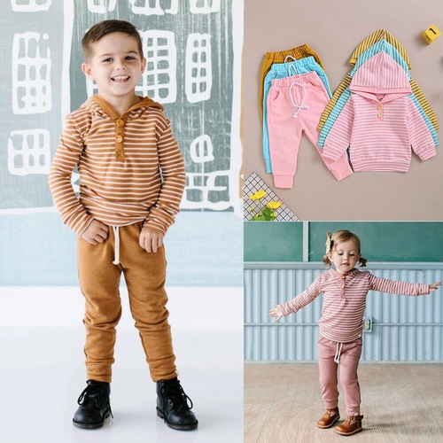 Toddler Baby Kids Boys Girls Stripe Print Hooded