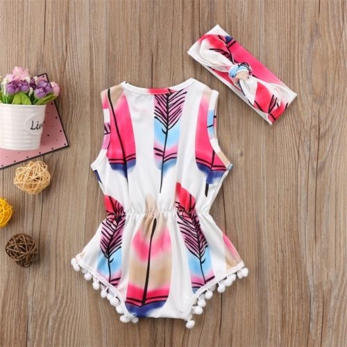 2018 Newborn Baby Girls Feathers Printing Bodysuit
