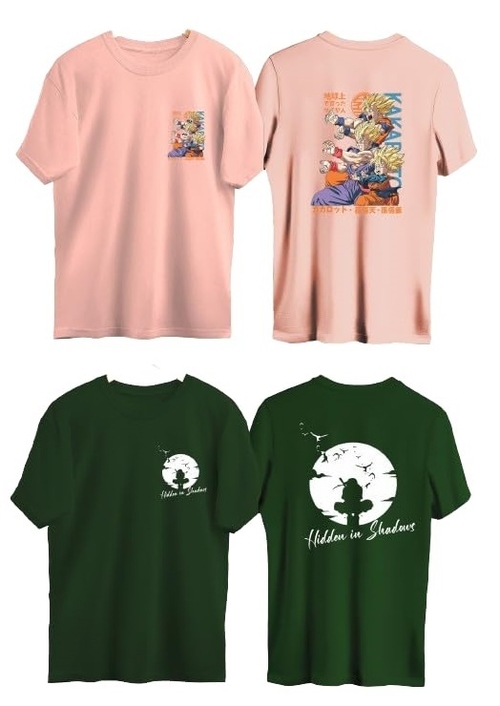 Combo Of 2 Mens Anime Character Printed Cotton Round Neck Half Sleeves