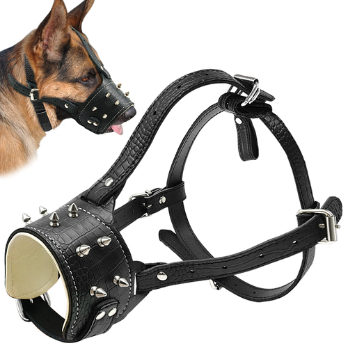 Leather Dog Muzzle Spiked Studded Anti Bark Bite