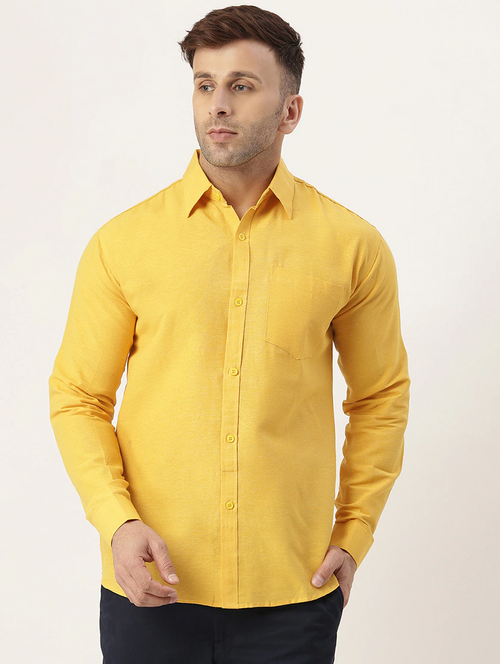 Men Regular Fit Washed Casual Shirt Yellow Size Xl