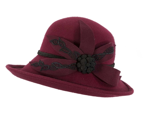 Large burgundy wine felt designers winter hat