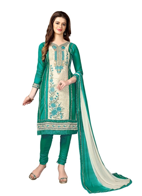 Generic Women's Satin Salwar Material (Green,