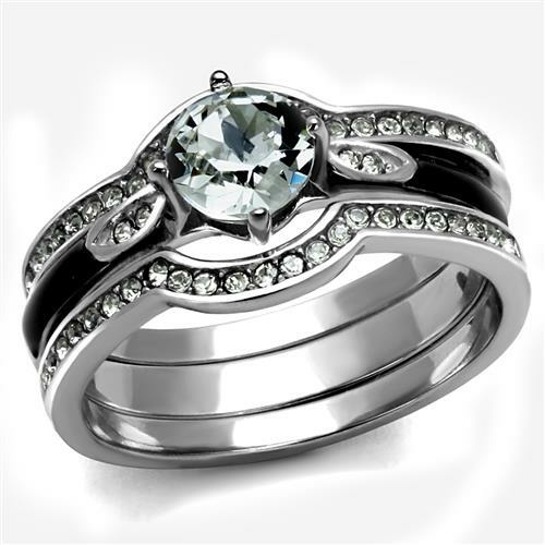 Women High Polished Stainless Steel Ring with Top Grade Crystal in Cle