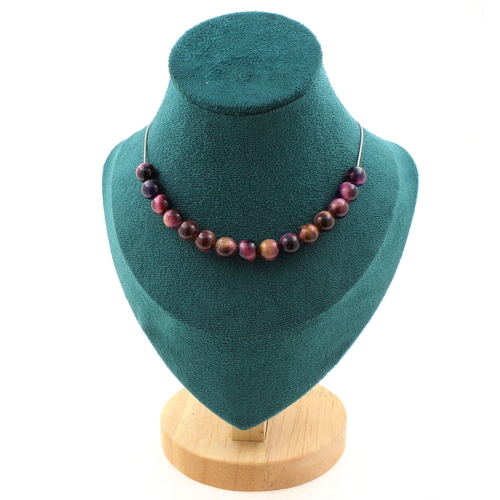 Two-tone Purple Tiger's Eye 8 mm 15 beads necklace.