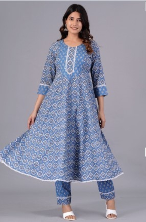 Ethnic Motifs Printed Mirror Work Pure Cotton Kurta With Trousers