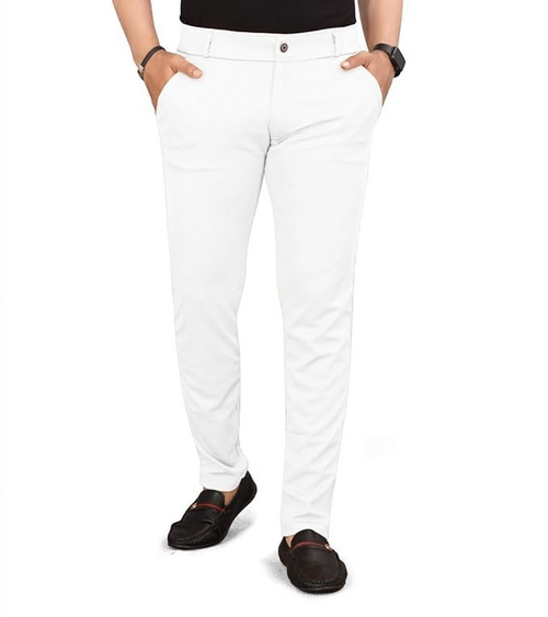 Men's Lycra Blend Trouser Pants (Size-36) (Color-WHITE)