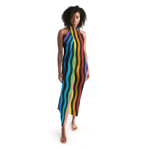 Sheer Rainbow Striped Swimsuit Cover Up