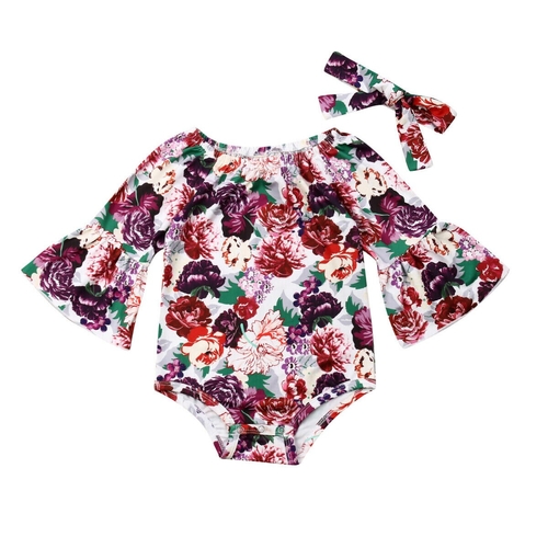 Summer Floral Bodysuits+Headband 2pcs Outfits