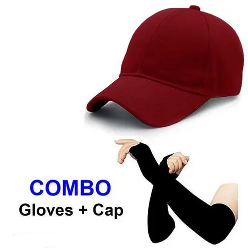 Caps & gloves combo |plain maroon cap|arm sleeves with cap|cotton