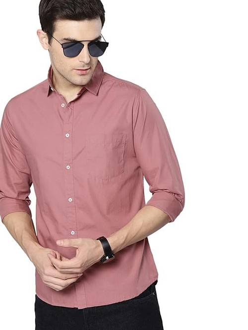 Men's Solid Slim Fit Cotton Casual Shirt DARK PINK S