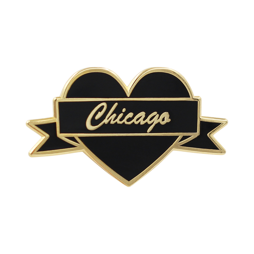 I Heart Chicago – Black & Gold City Enamel Pin