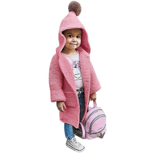 Kids Solid Knitted Long Hooded Outerwear Newborn