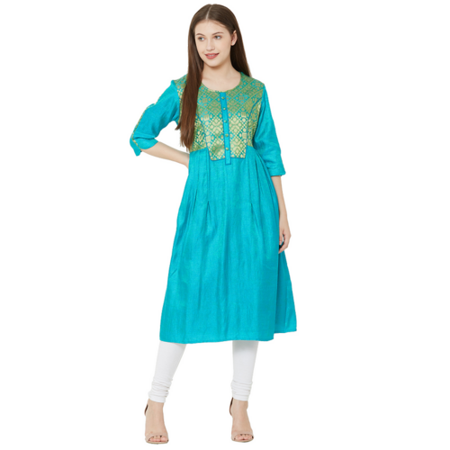 Cotton Blended Kurtis, Shiny Material, (Size-L) (Color-LIGHT BLUE)