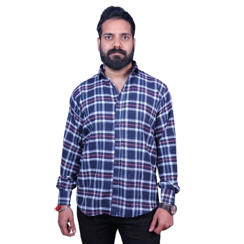 Men Flannel Slim Fit Shirt (Size-M) (Color-NAVY BLUE)