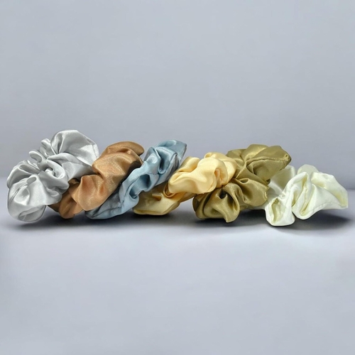 Luxury Pure Silk Satin Scrunchies Hair Bands, Set of 5, Solid Pattern,